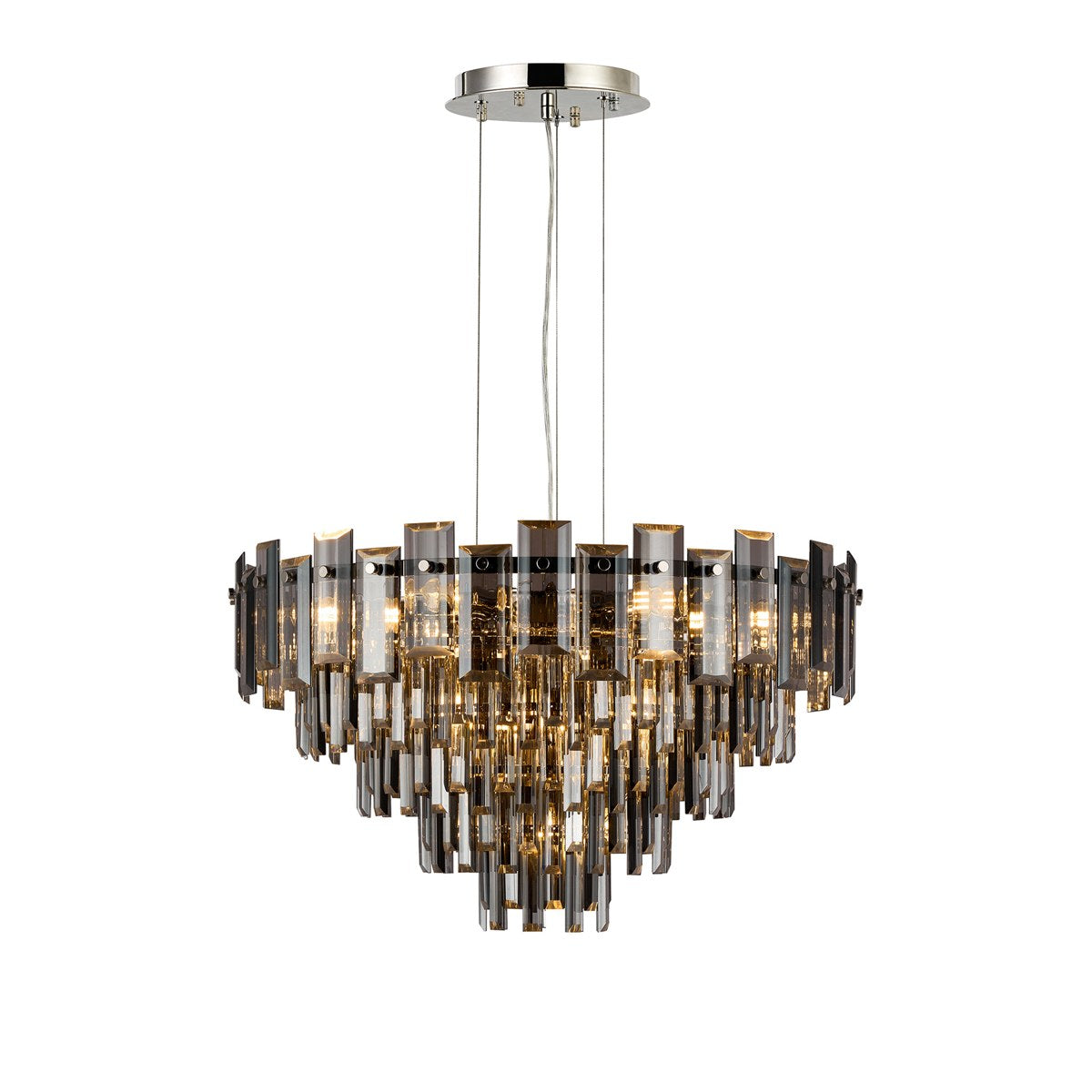 Regent Laure 10 Light 610mm Pendant Light - Polished Nickel / Smoke
