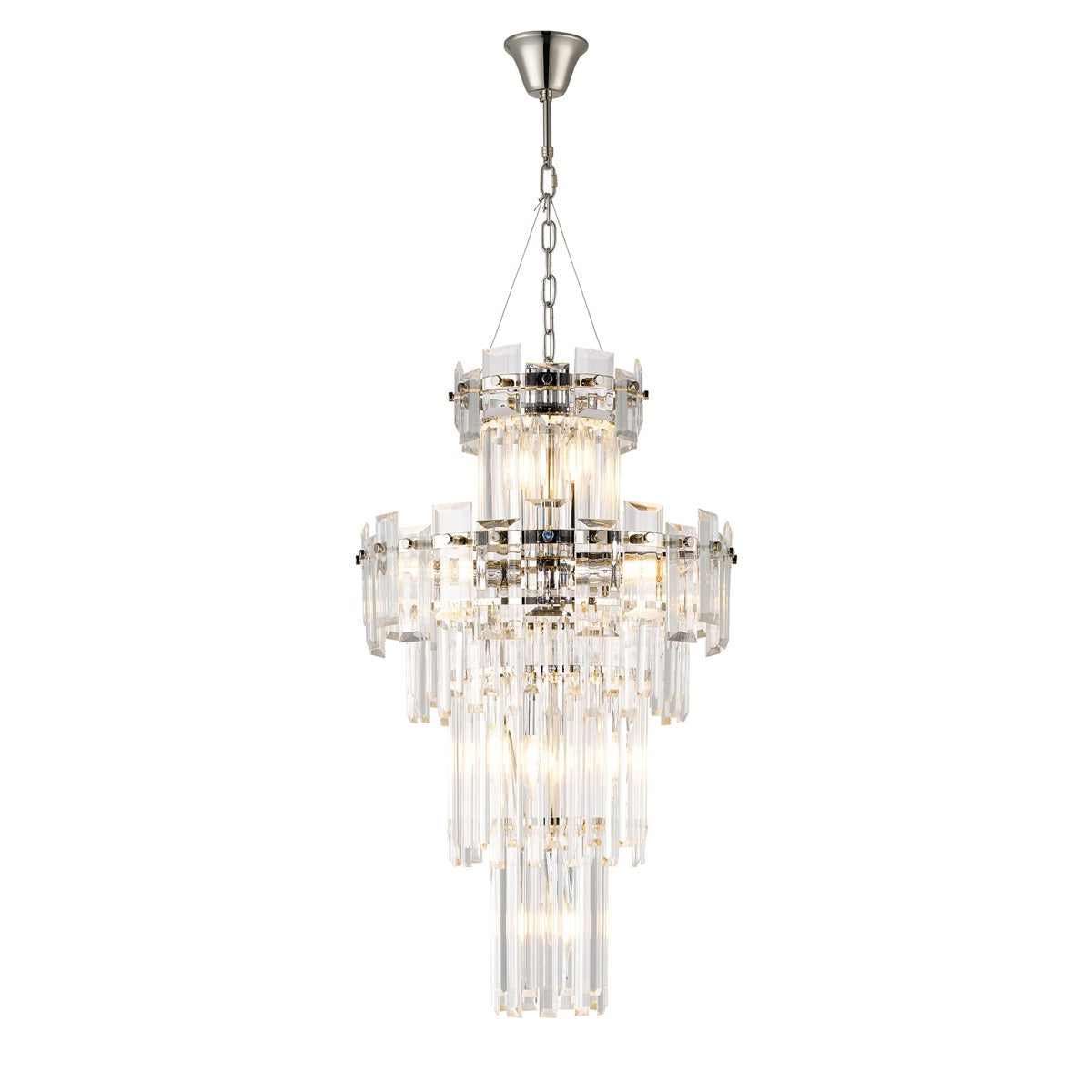 Regent Laure 9 Light Tall Pendant Light 410mm Diameter - Polished Nickel / Clear