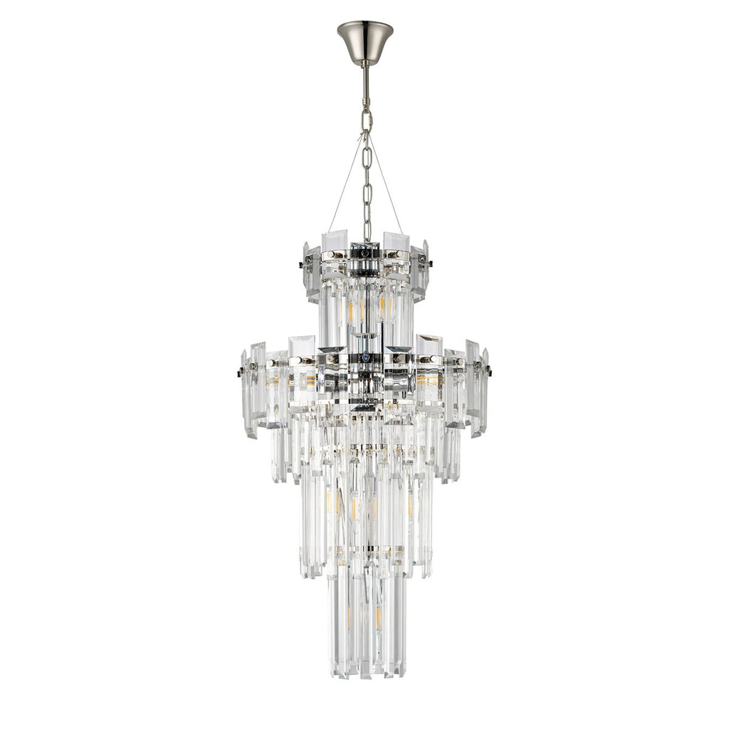 Regent Laure 9 Light Tall Pendant Light 410mm Diameter - Polished Nickel / Clear