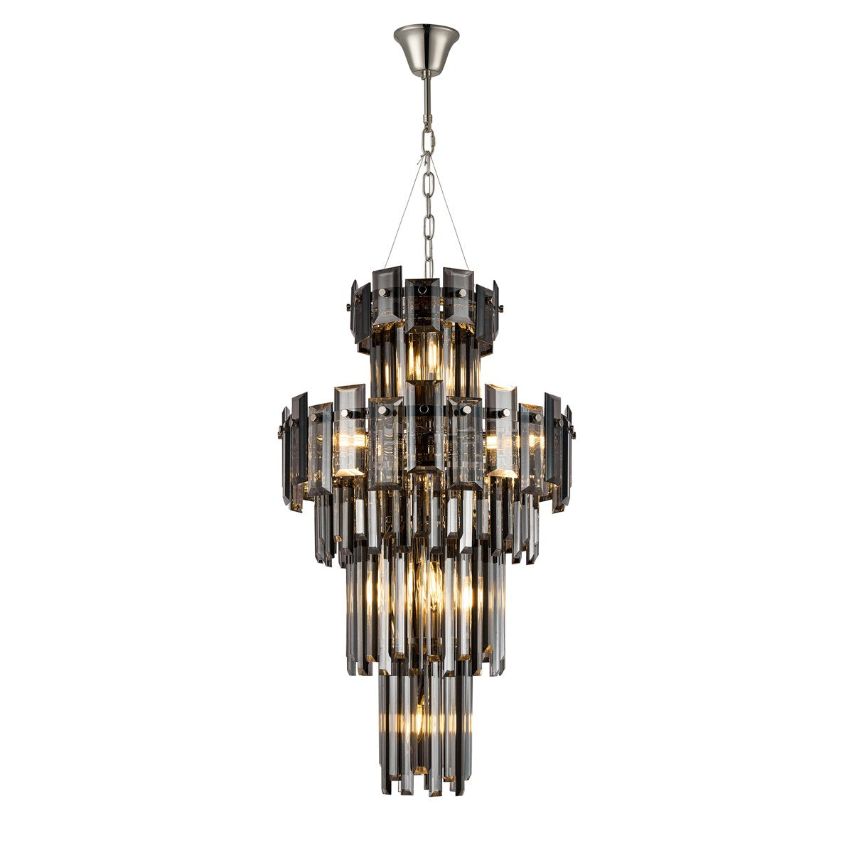 Regent Laure 9 Light Tall Pendant Light 410mm Diameter - Polished Nickel / Smoke