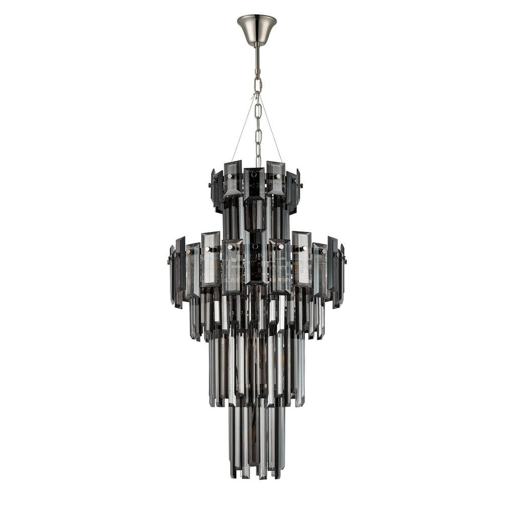 Regent Laure 9 Light Tall Pendant Light 410mm Diameter - Polished Nickel / Smoke