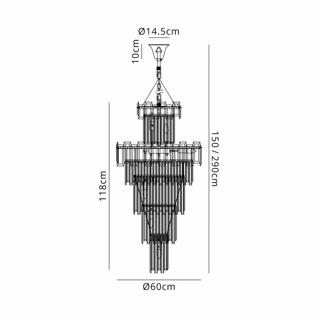 Regent Laure 17 Light Tall Pendant Light 610mm - dimensions