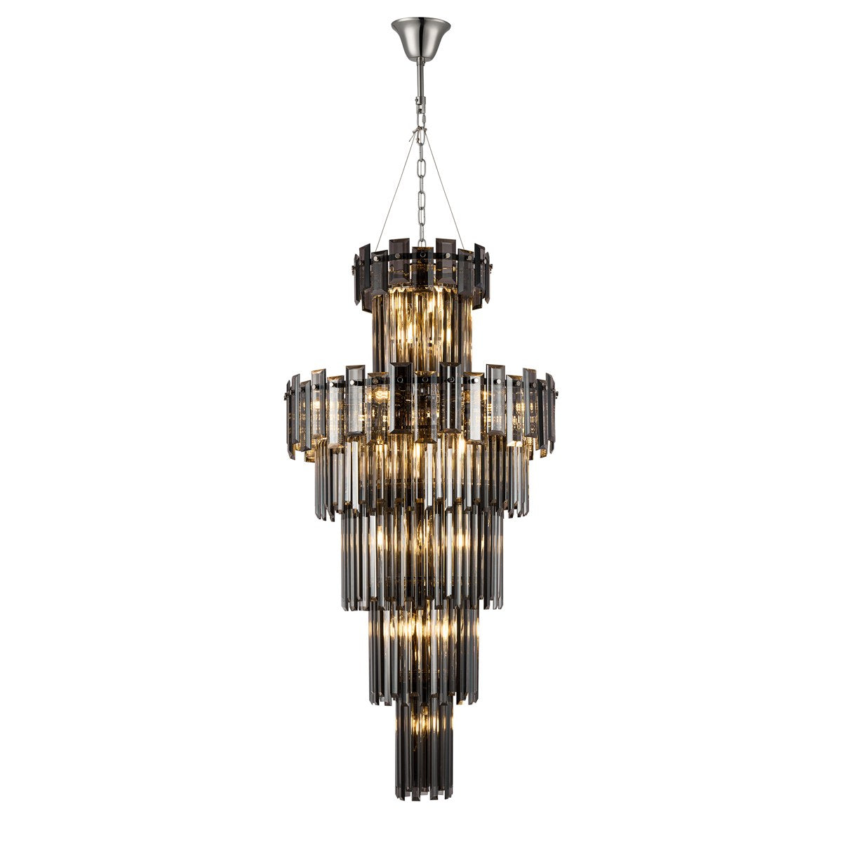 Regent Laure 17 Light Tall Pendant Light 610mm - Polished Nickel / Smoke