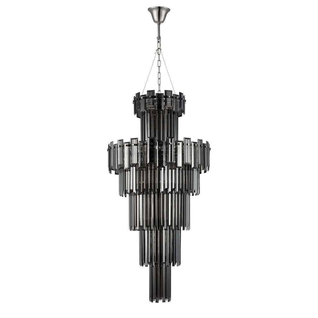 Regent Laure 17 Light Tall Pendant Light 610mm - Polished Nickel / Smoke