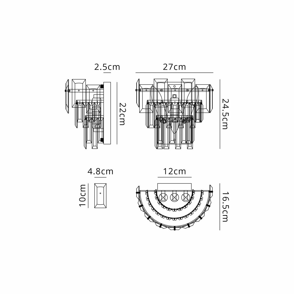 Regent Laure 2 Light 270mm Wall Light - dimensions