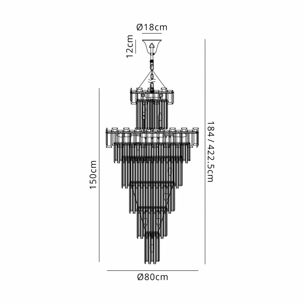 Regent Laure 32 Light Tall Pendant Chandelier 810mm - dimensions
