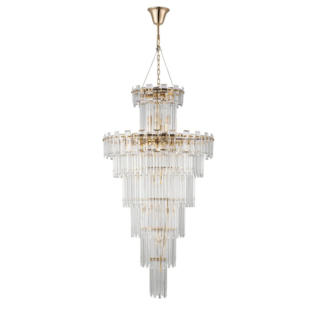 Regent Laure 32 Light Tall Pendant Chandelier 810mm - French Gold / Clear