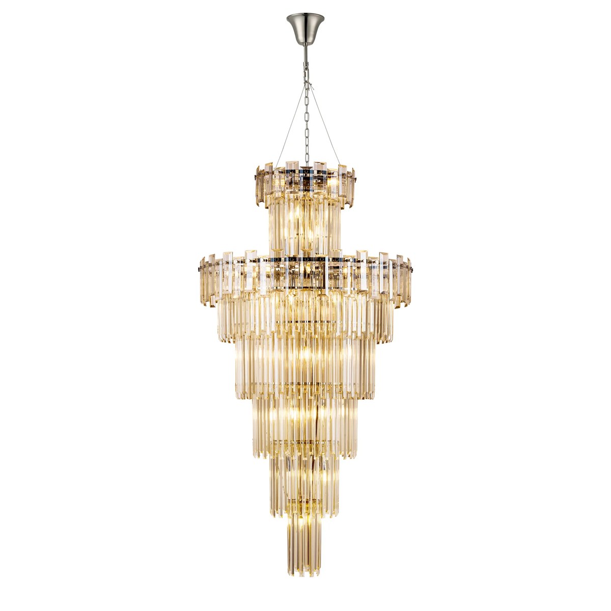 Regent Laure 32 Light Tall Pendant Chandelier 810mm - Polished Nickel / Champagne