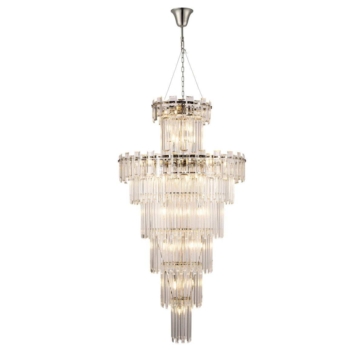 Regent Laure 32 Light Tall Pendant Chandelier 810mm - Polished Nickel / Clear