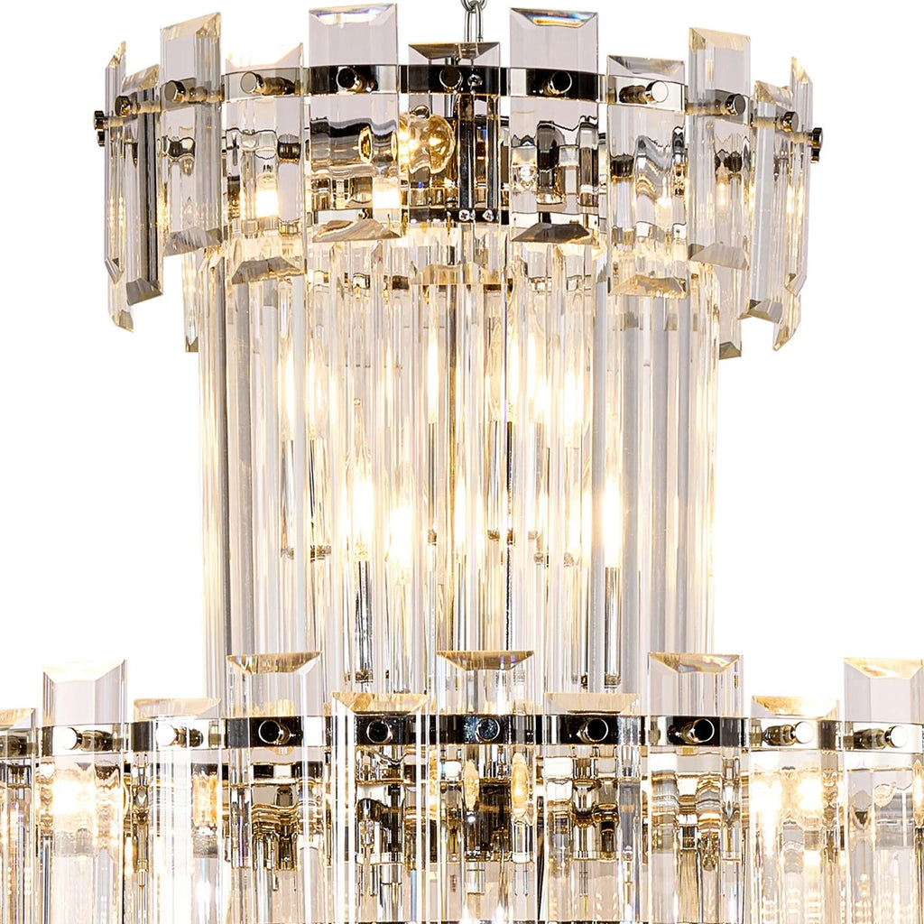 Regent Laure 32 Light Tall Pendant Chandelier 810mm - Polished Nickel / Clear