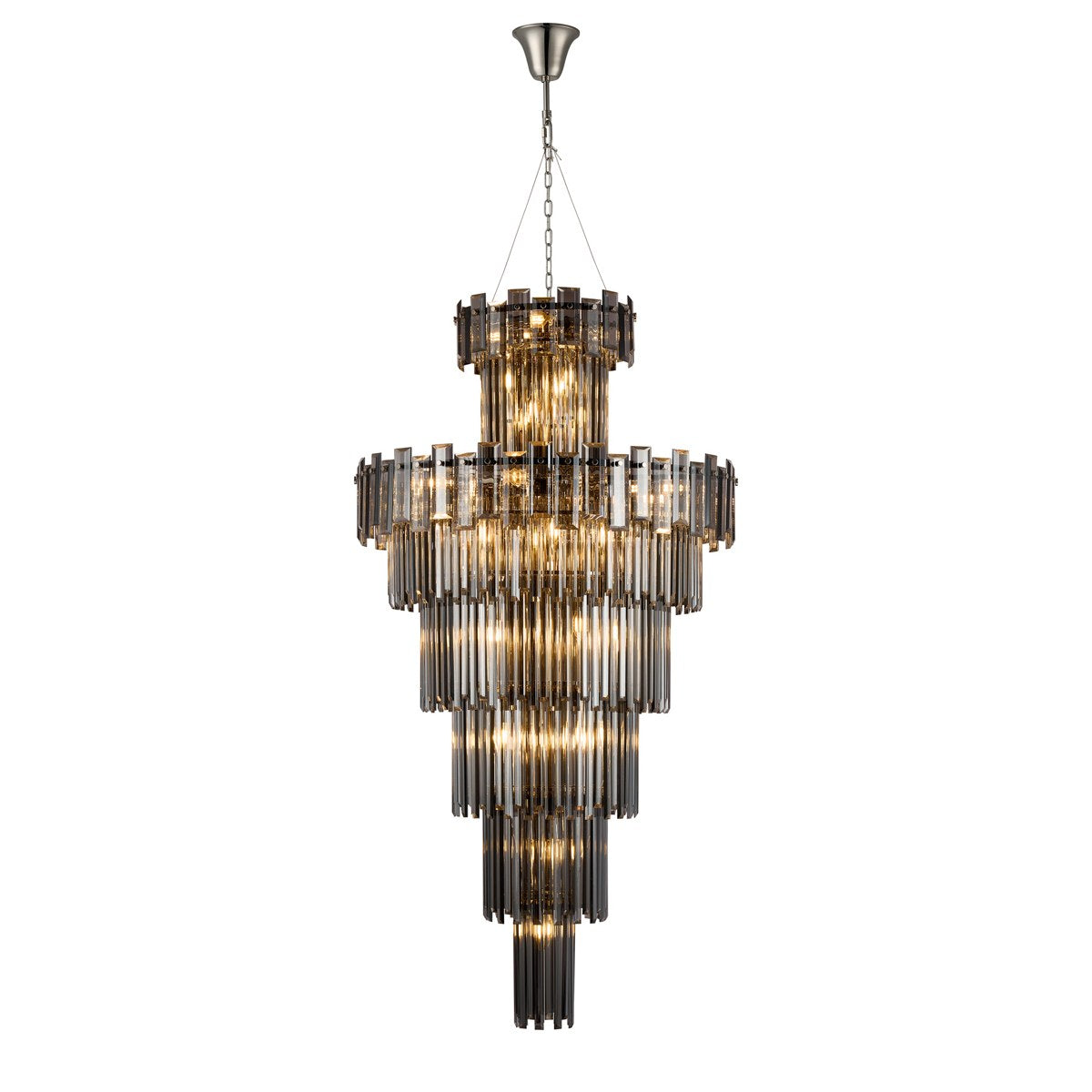 Regent Laure 32 Light Tall Pendant Chandelier 810mm - Polished Nickel / Smoke