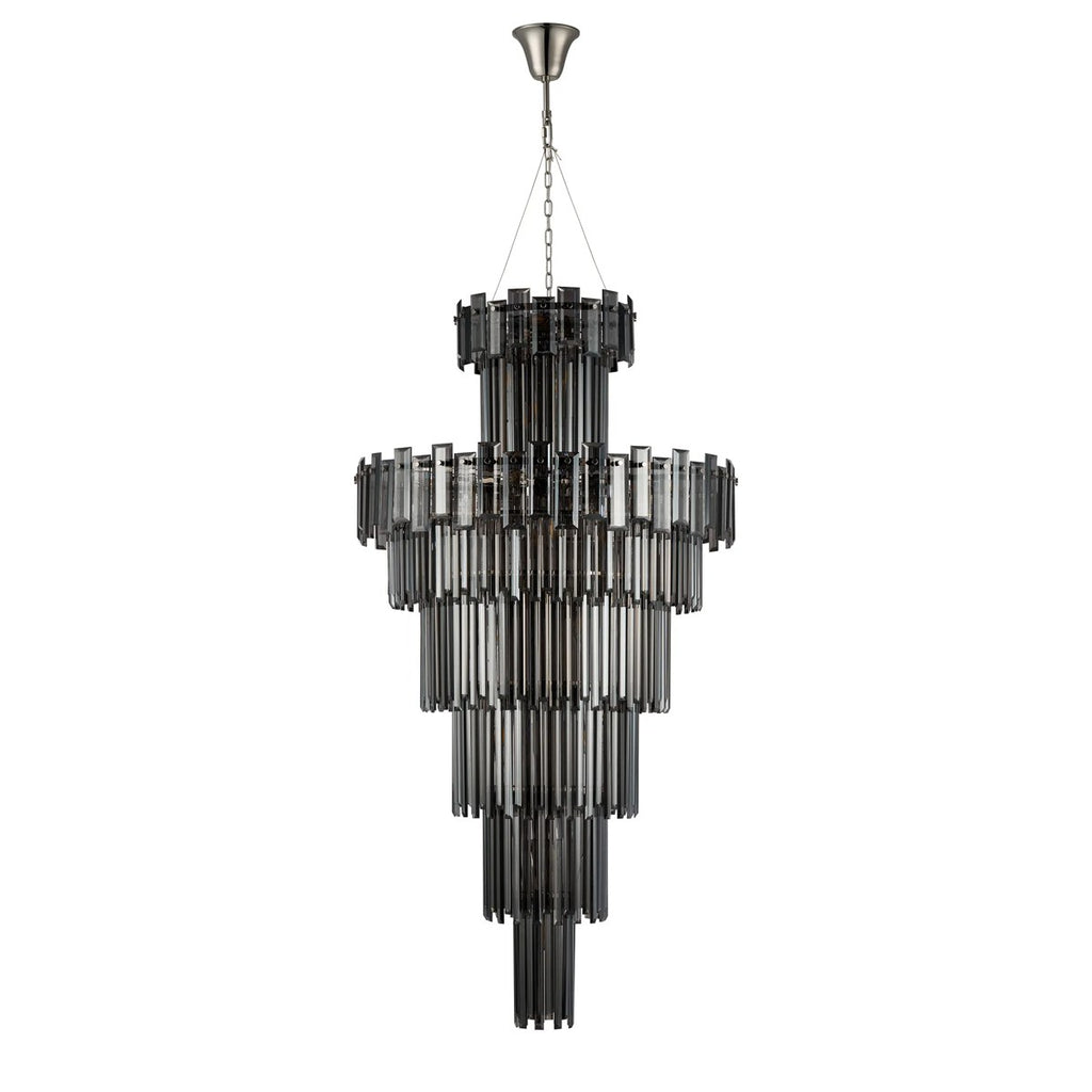 Regent Laure 32 Light Tall Pendant Chandelier 810mm - Polished Nickel / Smoke