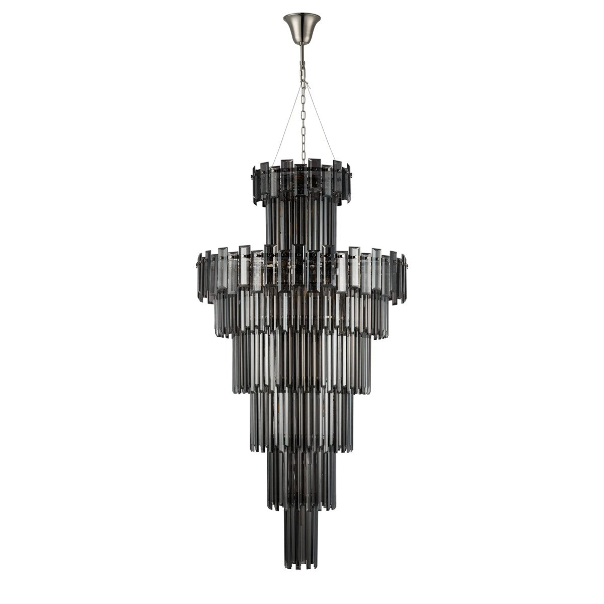 Regent Laure 32 Light Tall Pendant Chandelier 810mm - Polished Nickel / Smoke