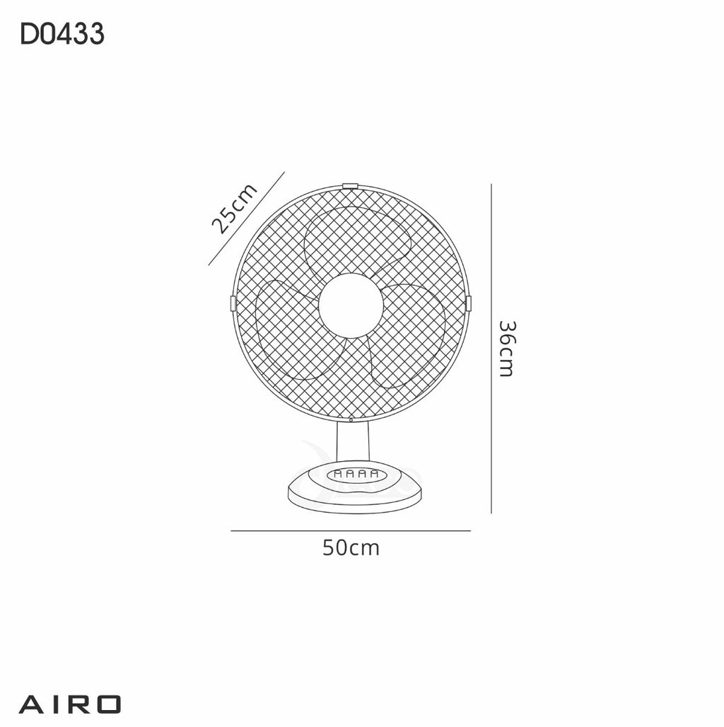 Deco Airo 12 Inch 3 Speed Oscillating Desk Fan in White