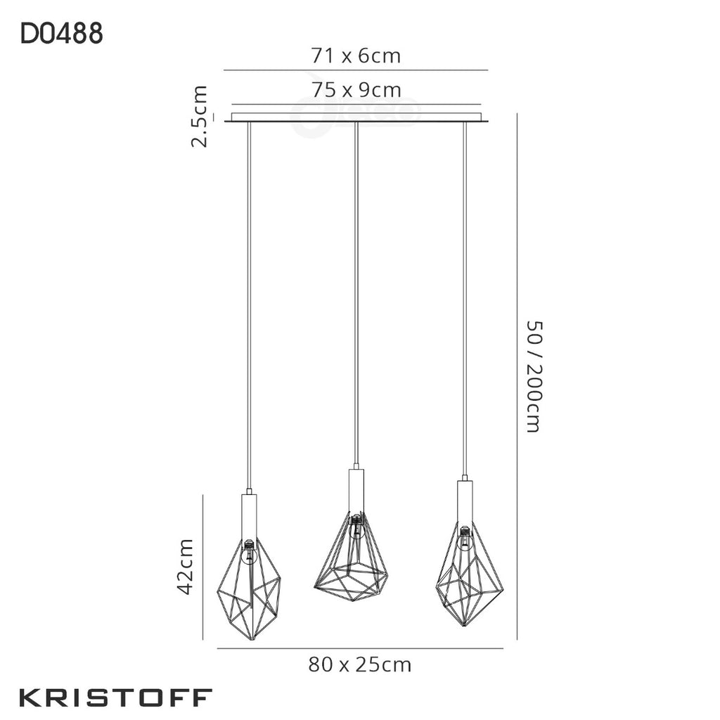 Deco Kristoff 3 Light Linear Bar Pendant Light in Black