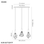 Deco Kristoff 3 Light Linear Bar Pendant Light in Black
