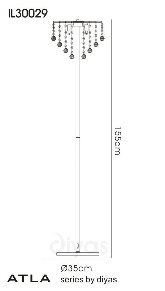 Diyas Atla 4 Light Floor Lamp in Polished Chrome with Crystal