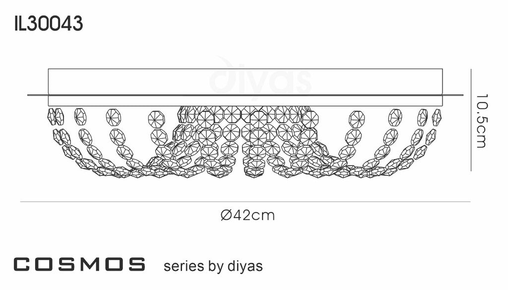 Diyas Cosmos 5 Light Flush Ceiling Light in Polished Chrome with Crystal