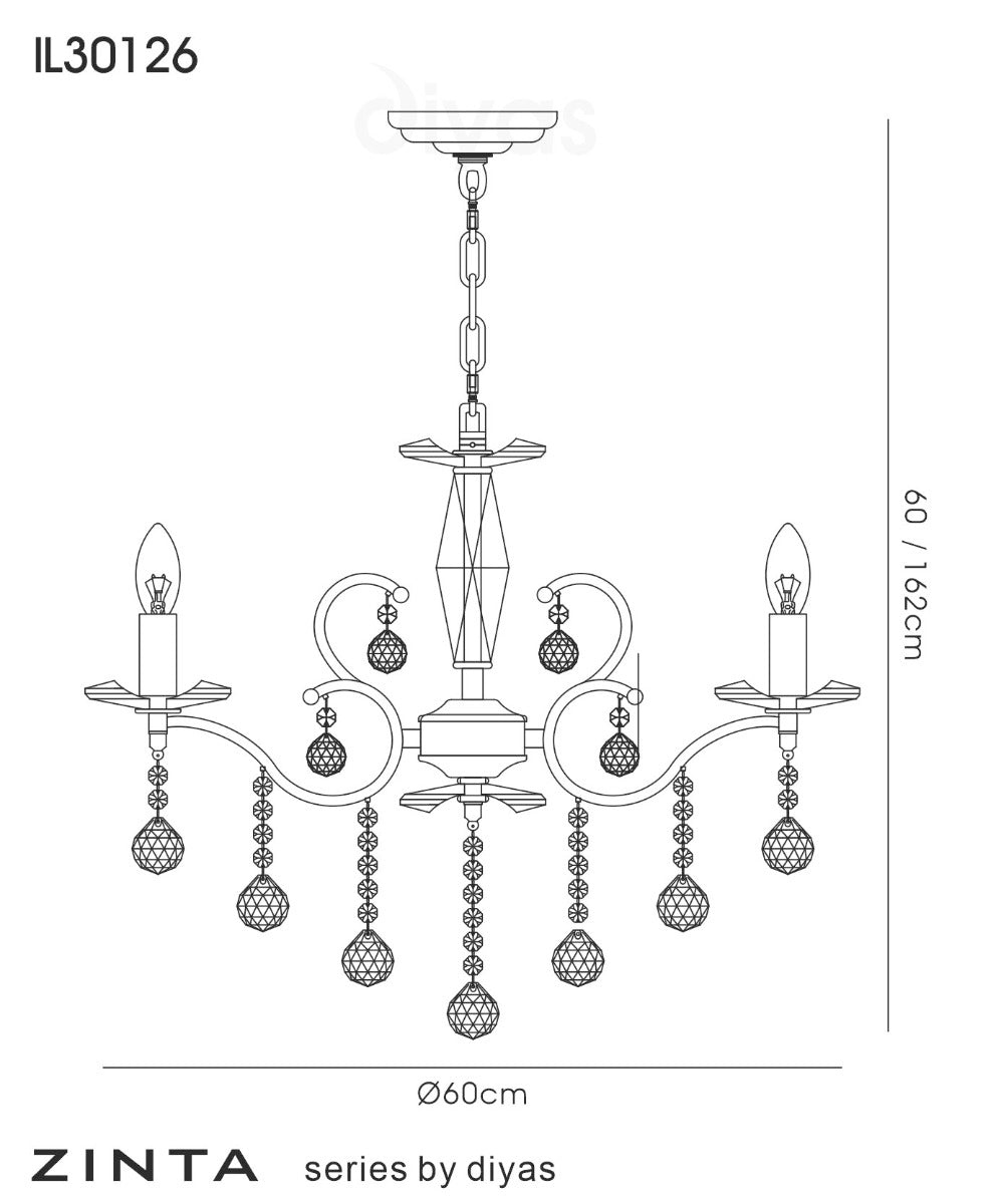 Diyas Zinta 6 Light Pendant Light in Polished Chrome with Crystal