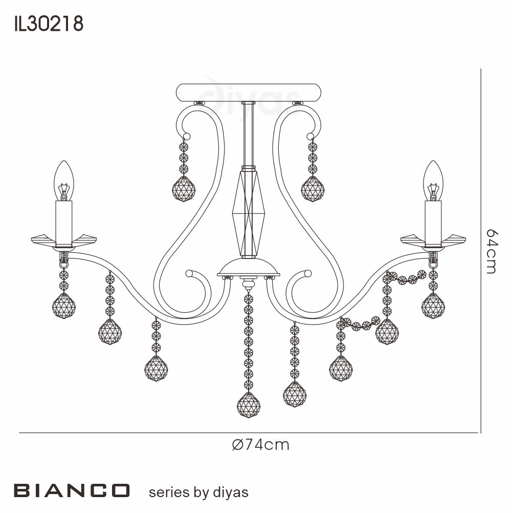 Diyas Bianco 8 Light Crystal Chandelier in French Gold
