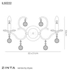 Diyas Zinta 2 Light Switched Wall Light in French Gold with Crystal