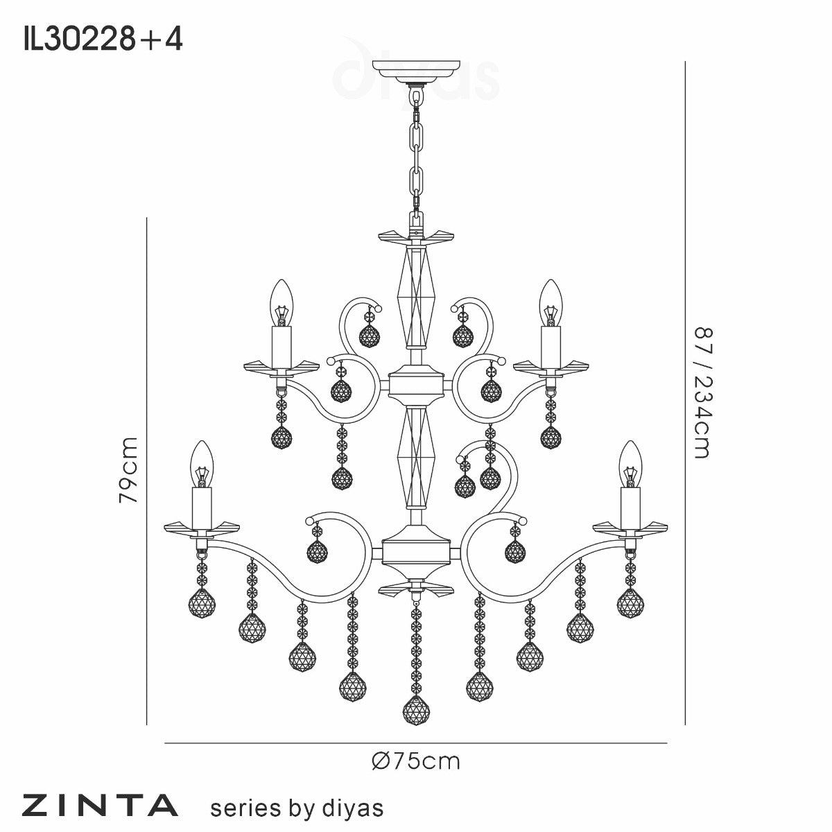 Diyas Zinta 12 Light 2 Tier Pendant Light in French Gold with Crystal