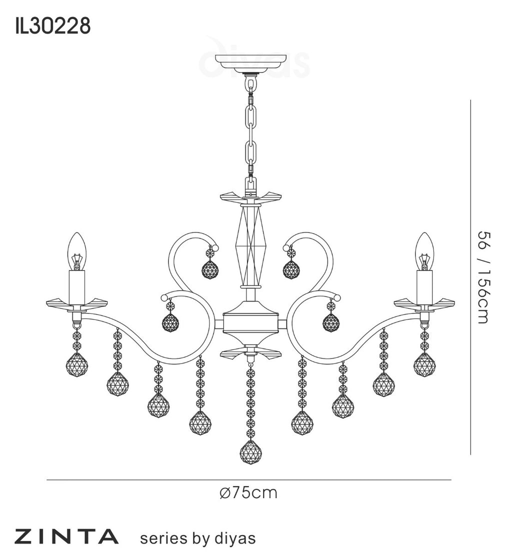 Diyas Zinta 8 Light Crystal Chandelier in French Gold
