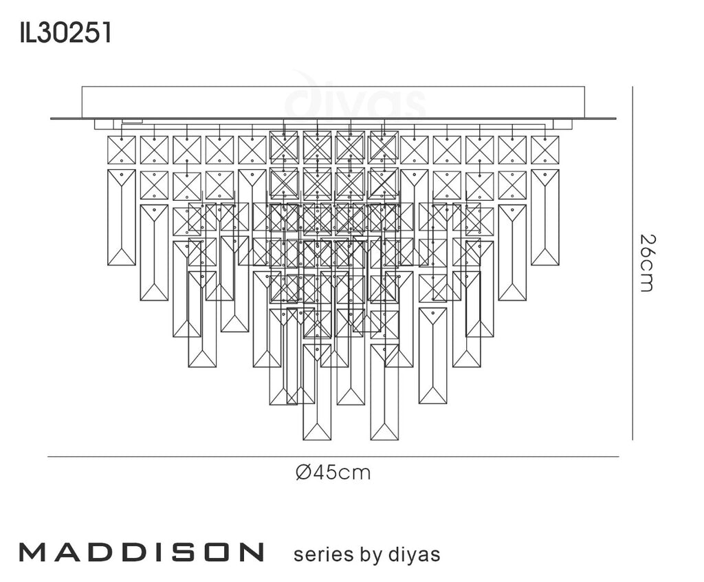 Diyas Maddison 6 Light Round Ceiling Light in Polished Chrome with Crystal
