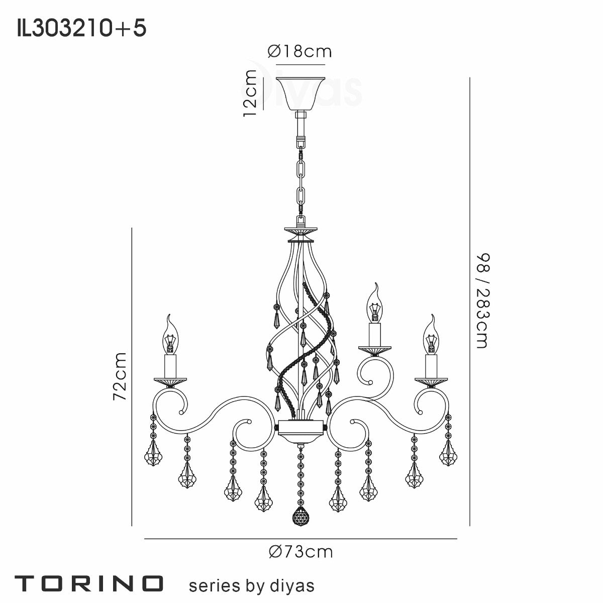 Diyas Torino 15 Light Pendant Light in French Gold with Crystal