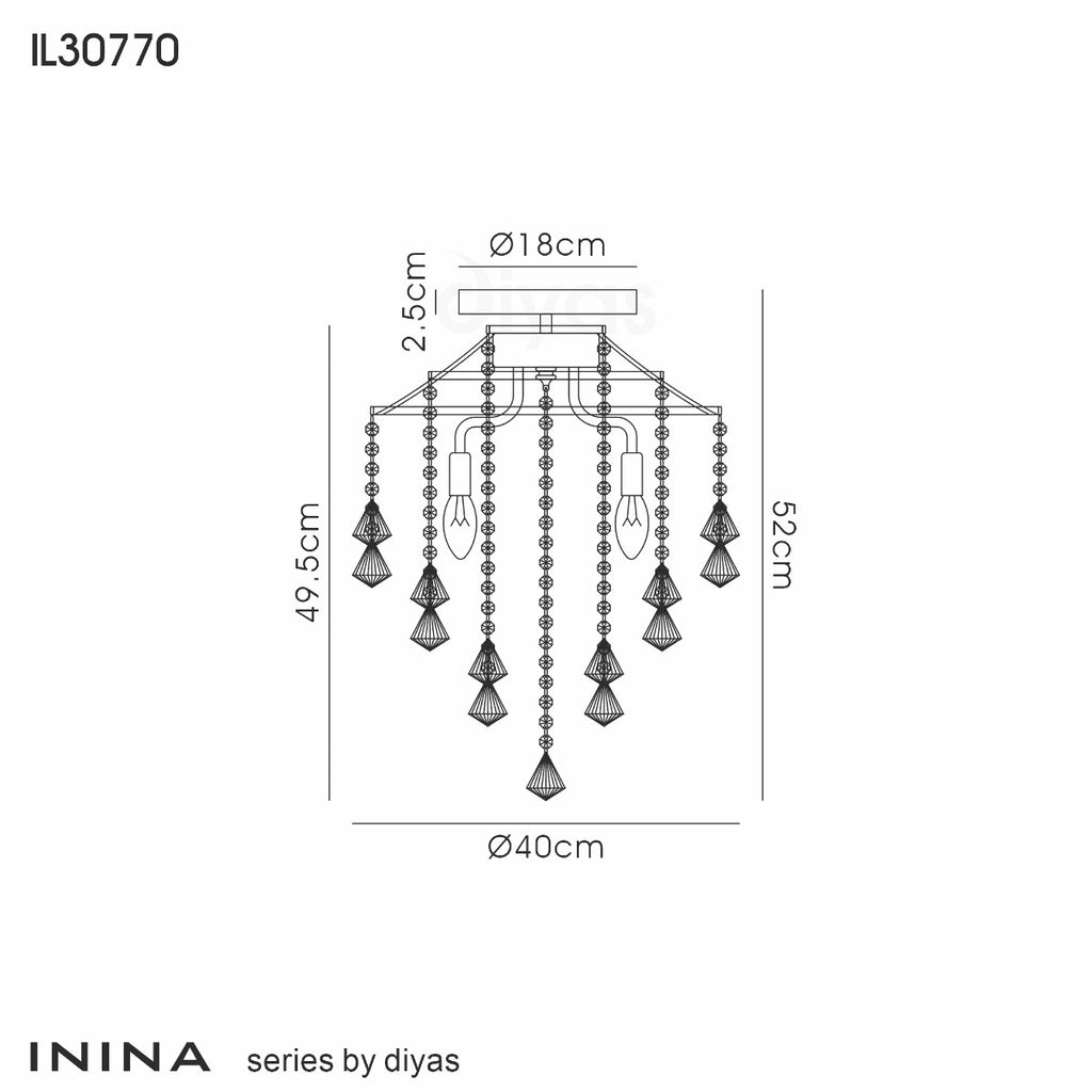 Diyas Inina 4 Light Ceiling Light in Polished Chrome with Crystal
