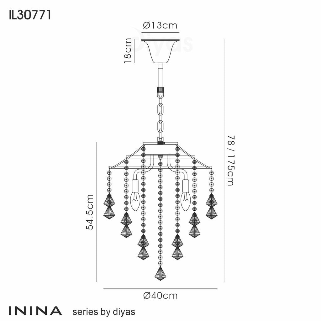 Diyas Inina 4 Light Pendant Light in Polished Chrome with Crystal