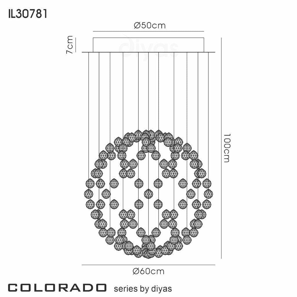 Diyas Colorado 8 Light Medium Sphere Pendant Light in Polished Chrome with Crystal