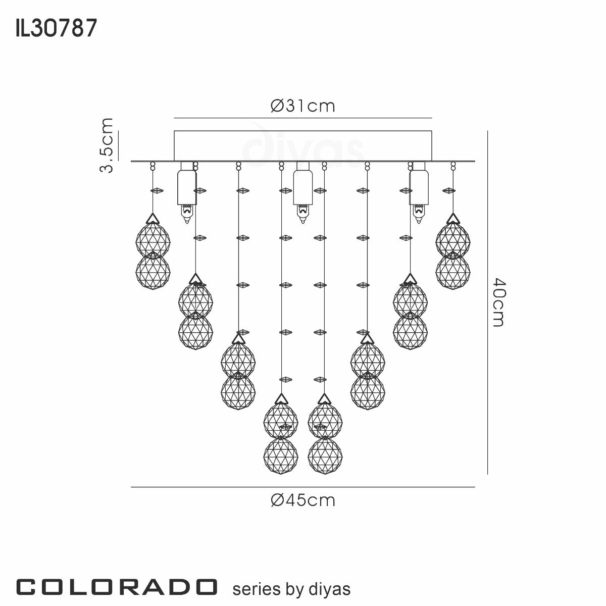 Diyas Colorado 5 Light Round Ceiling Light in Polished Chrome with Crystal