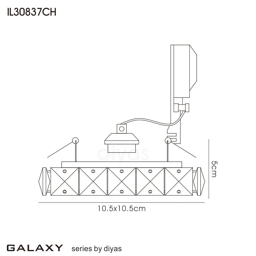 Diyas Galaxy Square Recessed Downlight in Polished Chrome with Crystal