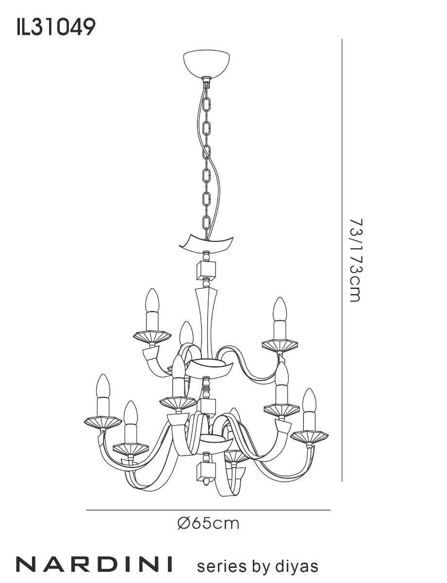 Diyas Nardini 9 Light 2 Tier Pendant Light in Polished Chrome with Dark Brown Faux Leather and Crystal