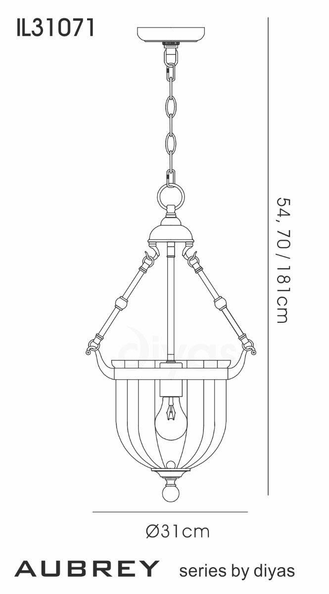Diyas Aubrey 1 Light Pendant Light in Polished Chrome with Glass