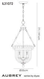Diyas Aubrey 3 Light Pendant Light in Polished Chrome with Glass
