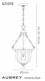 Diyas Aubrey 1 Light Pendant Light in Antique Brass with Glass