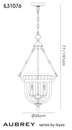 Diyas Aubrey 3 Light Pendant Light in Antique Brass with Glass