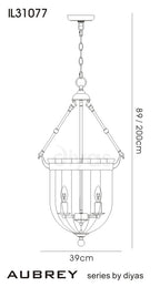 Diyas Aubrey 4 Light Pendant Light in Antique Brass with Glass