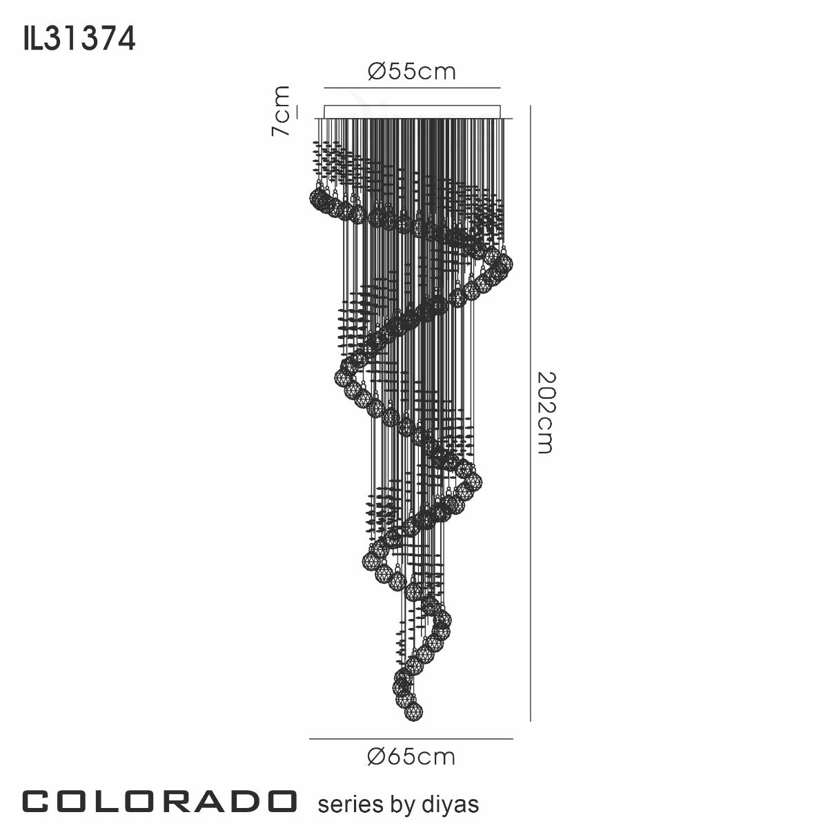 Diyas Colorado 9 Light Multi-Spiral Pendant Light in Polished Chrome with Crystal