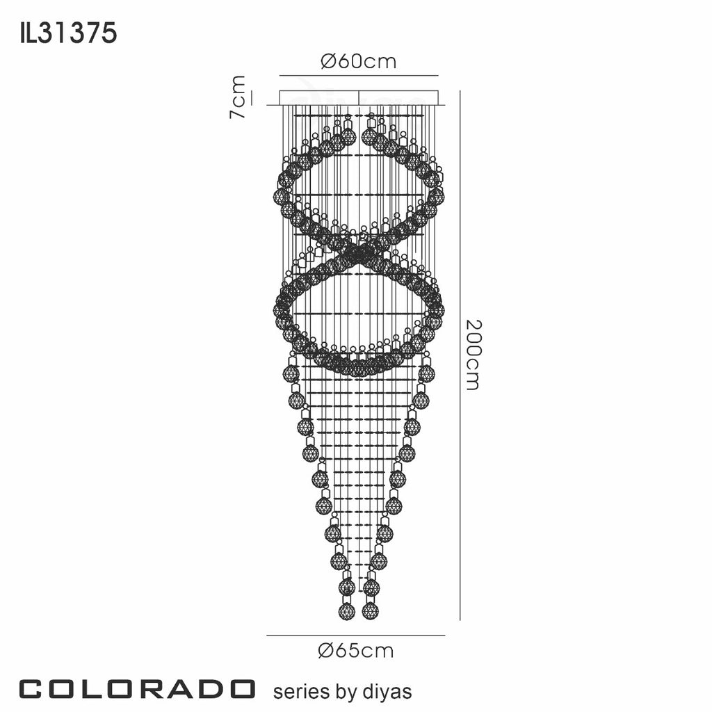 Diyas Colorado 10 Light Corkscrew Pendant Light in Polished Chrome with Crystal