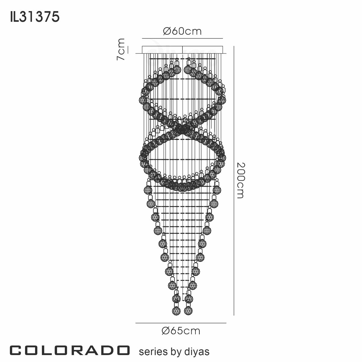 Diyas Colorado 10 Light Corkscrew Pendant Light in Polished Chrome with Crystal