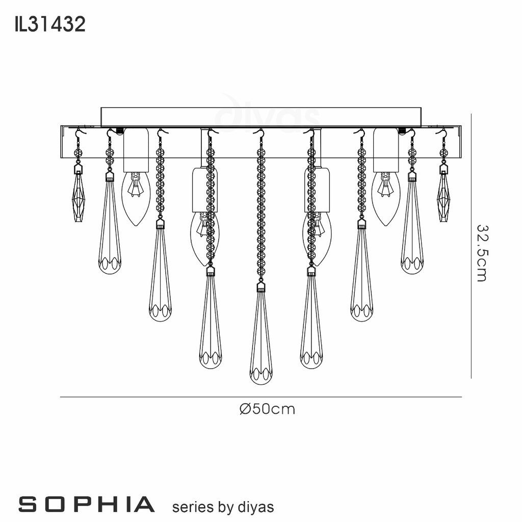 Diyas Sophia 8 Light Ceiling Light in Polished Chrome with Crystal
