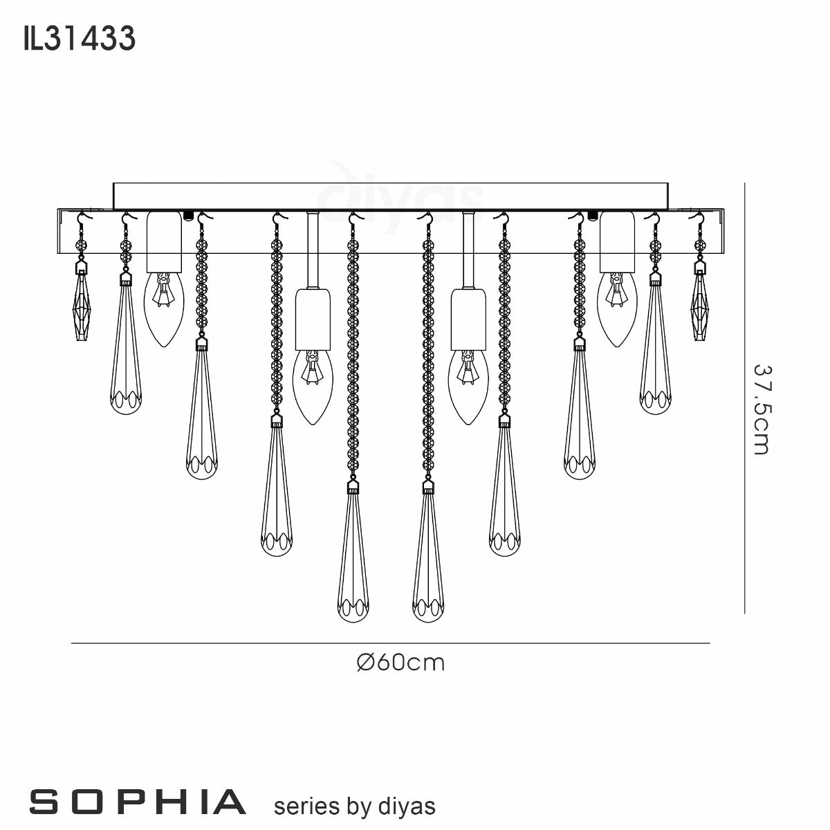 Diyas Sophia 10 Light Ceiling Light in Polished Chrome with Crystal