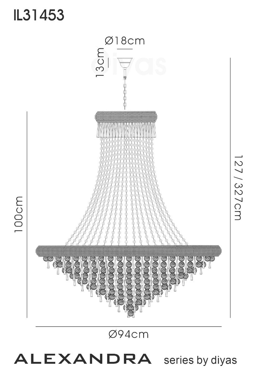 Diyas Alexandra 20 Light Pendant Light in Polished Chrome with Crystal