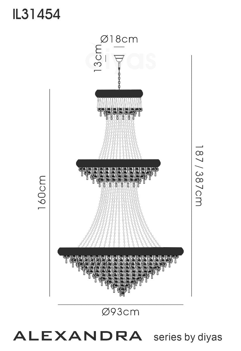 Diyas Alexandra 29 Light 3 Tier Pendant Light in Polished Chrome with Crystal
