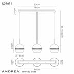 Diyas Andrea 3 Light Linear Pendant Light in Satin Copper with Crystal