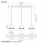 Diyas Andrea 3 Light Linear Pendant Light in Satin Nickel with Crystal