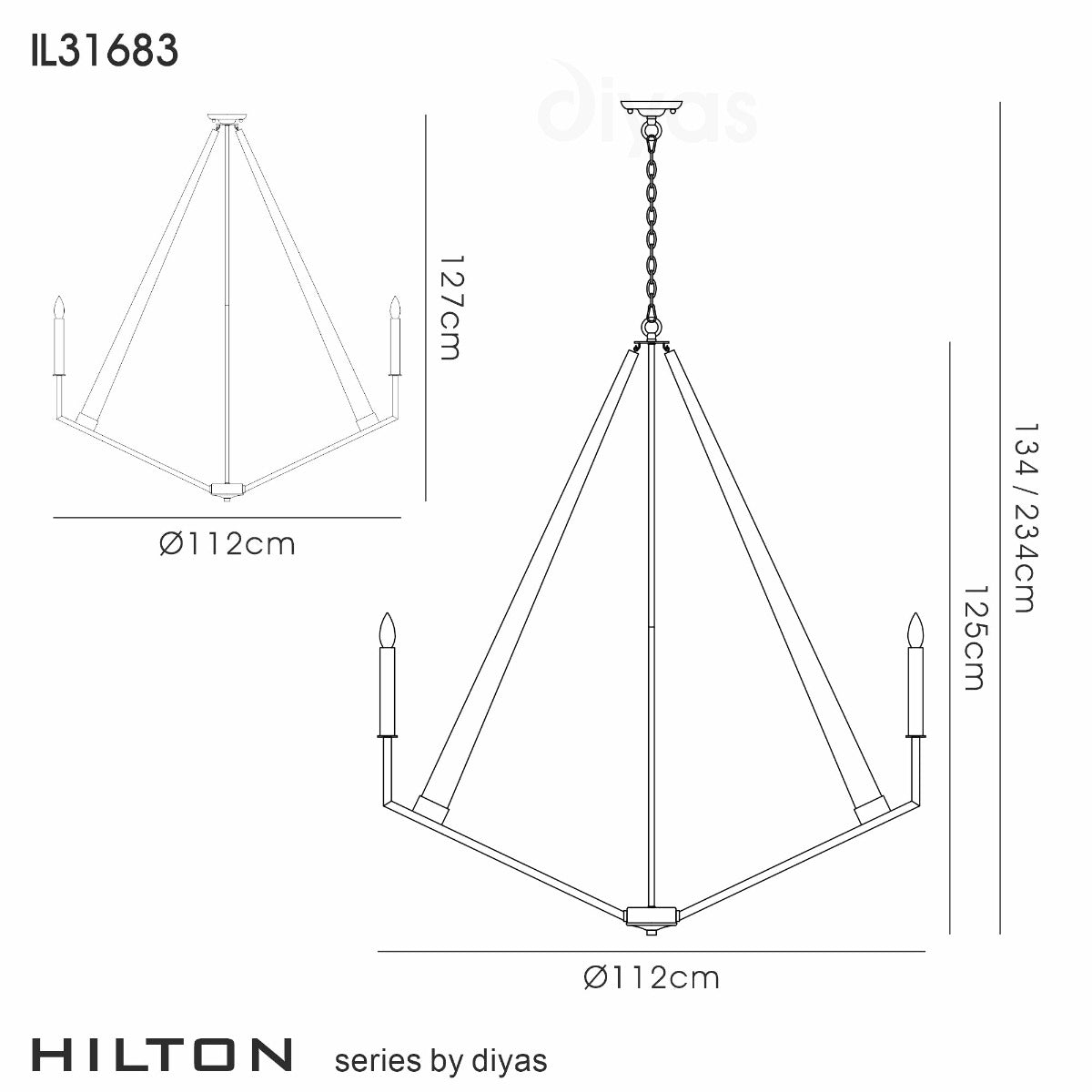 Diyas Hilton 10 Light Decagonal Pendant Light in Polished Nickel with Taupe Wood
